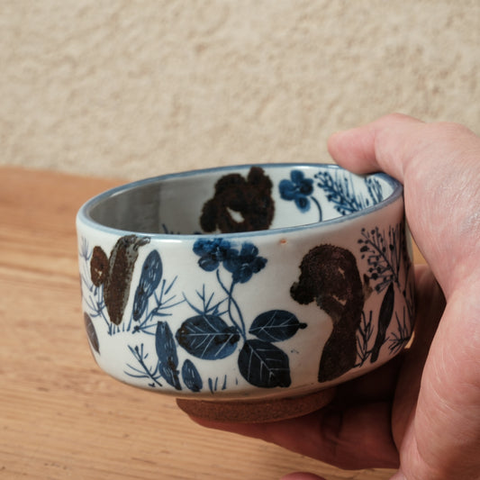 銹絵染付茶碗 春草図(清水焼・乾山写)*箱なし | 宮本 博