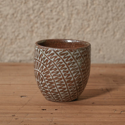 [ 松原 直之 ] 湯呑み小 象嵌唐草文 - 益子焼 - 06