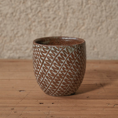 [ 松原 直之 ] 湯呑み小 象嵌唐草文 - 益子焼 - 06