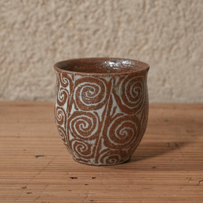 [ 松原 直之 ] 湯呑み小 象嵌唐草文 - 益子焼 - 10