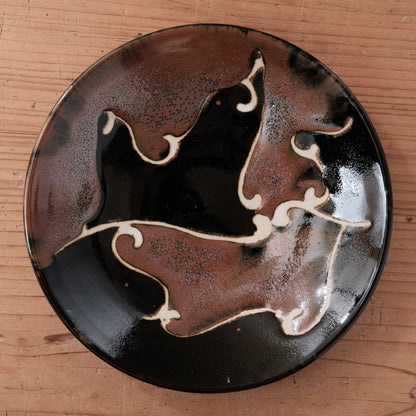 [ 村澤 享 ] 柿釉抜絵7寸・中皿② - 益子焼