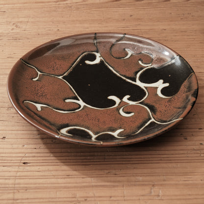 [ 村澤 享 ] 柿釉抜絵7寸・中皿① - 益子焼