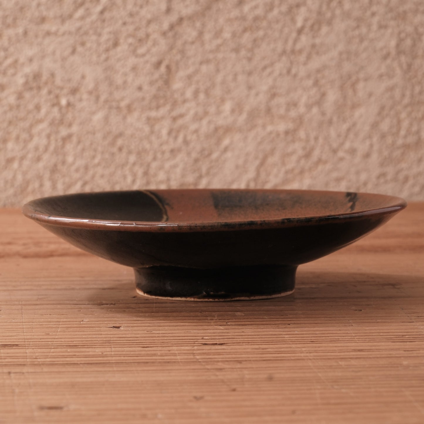 [ 村澤 享 ] 柿釉抜絵5寸・中皿①- 益子焼