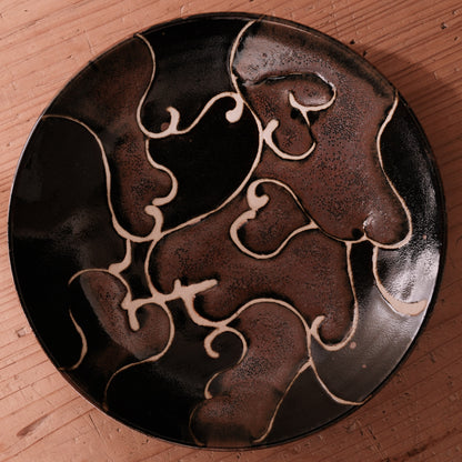 [ 村澤 享 ] 柿釉抜絵9寸・大皿 - 益子焼