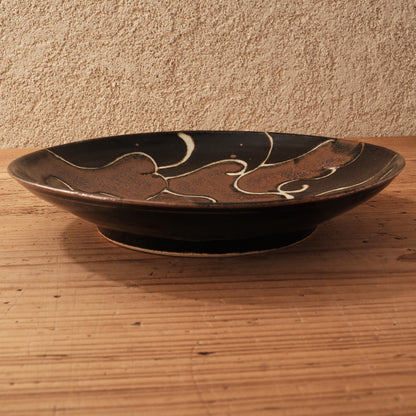 [ 村澤 享 ] 柿釉抜絵9寸・大皿 - 益子焼