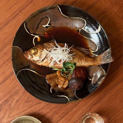 [ 村澤 享 ] 柿釉抜絵9寸・大皿 - 益子焼