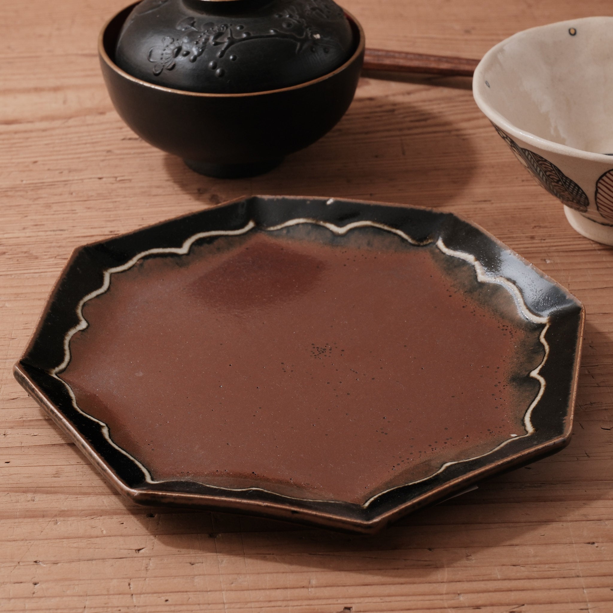益子焼　黒色陶器皿 直径約46cm 益子淳一 / 鉄黒しのぎ豆皿 (小) 笠間焼 ブラック 陶器 | 星霜 -古道具