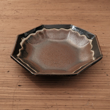 [ 村澤 享 ] 波縁取り八角6寸中鉢 柿黒釉 - 益子焼