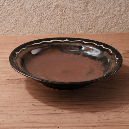 [ 村澤 享 ] 波縁取り8寸・大鉢 柿黒釉 - 益子焼