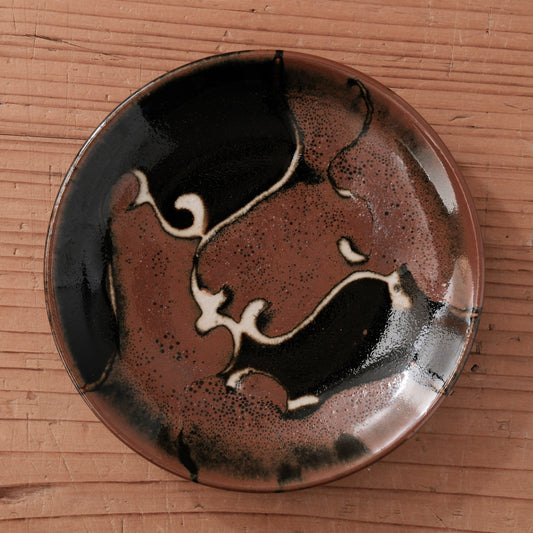 [ 村澤 享 ] 柿釉抜絵5寸・中皿③- 益子焼