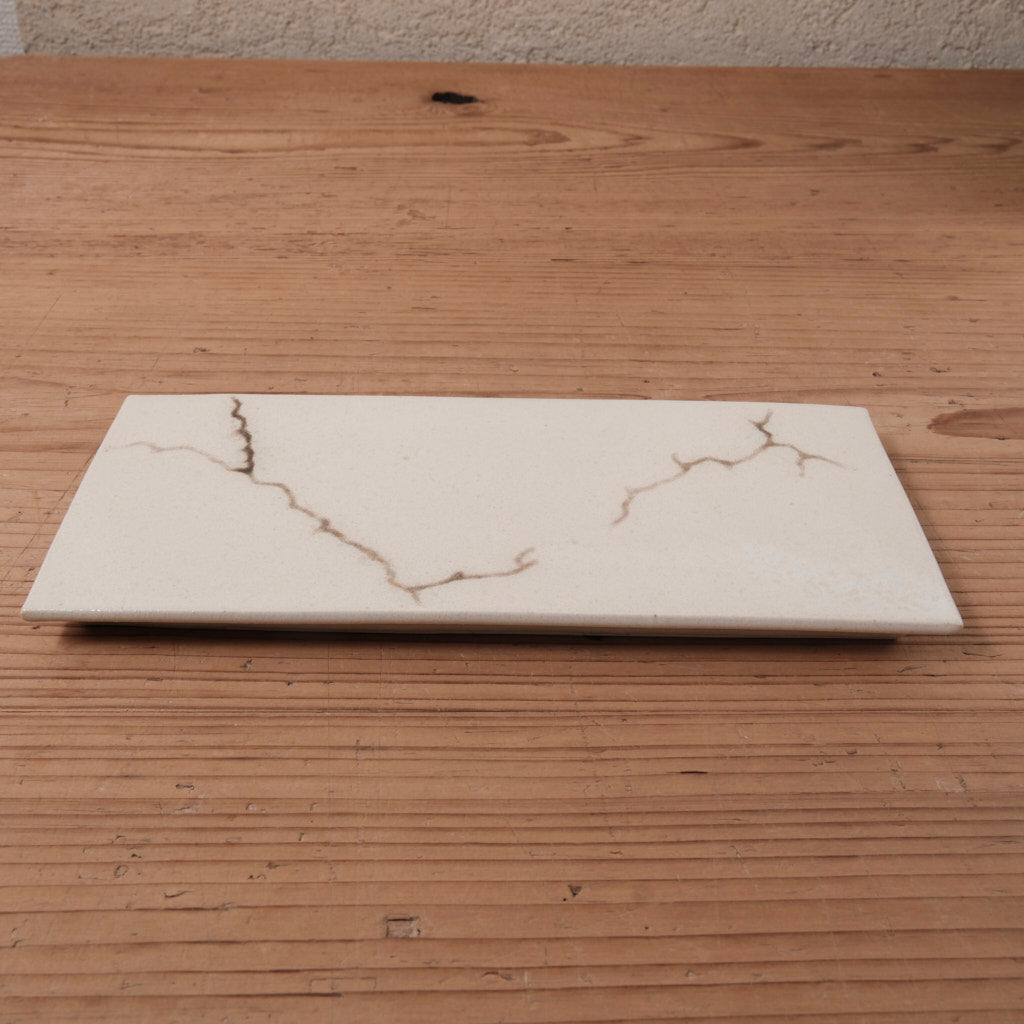 [ 松尾 亮佑 ] 長角プレート Line carving plate / 24 cm / Brown