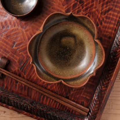 [ 北側 雄一 ] 平向付（稜花３弁） 窯変蕎麦釉