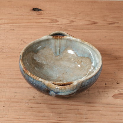 [ 田尾 明子 ] 両耳スープカップ 青釉 幅約18.5cm