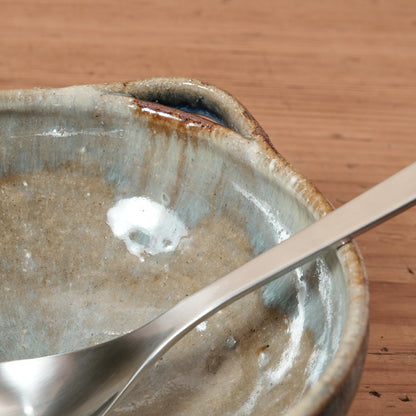 [ 田尾 明子 ] 両耳スープカップ 青釉 幅約18.5cm