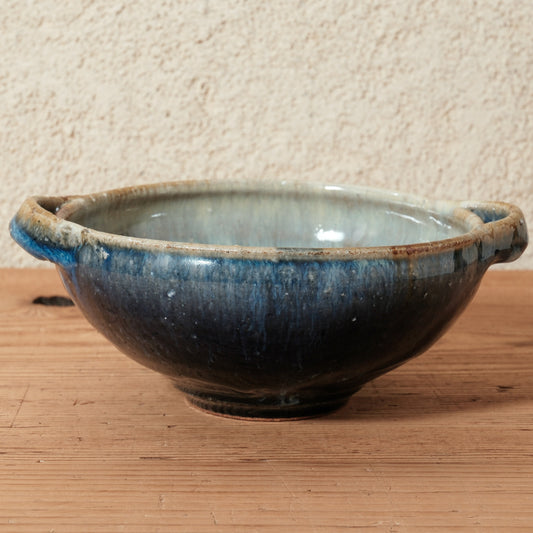 [ 田尾 明子 ] 両耳スープカップ 青釉 幅約18.5cm