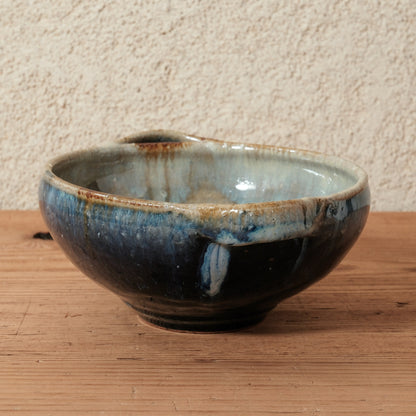 [ 田尾 明子 ] 両耳スープカップ 青釉 幅約18.5cm