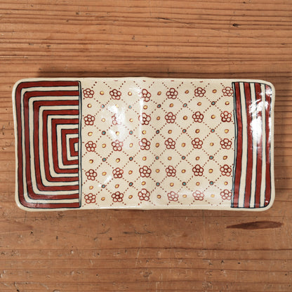 [ 加藤 喜道 ] 2ツ仕切りplate 幅約21.5cm 赤絵・金彩 A