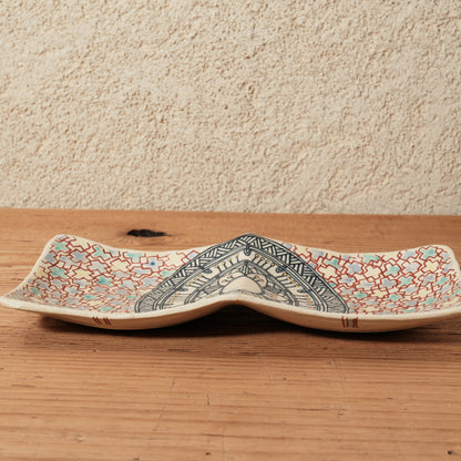 [ 加藤 喜道 ] 2ツ仕切りplate 幅約21.5cm 赤絵・金彩 B