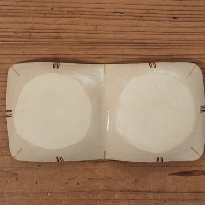 [ 加藤 喜道 ] 2ツ仕切りplate 幅約21.5cm 赤絵・金彩 B