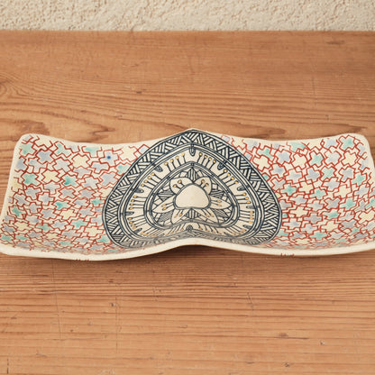 [ 加藤 喜道 ] 2ツ仕切りplate 幅約21.5cm 赤絵・金彩 B