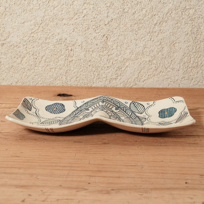 [ 加藤 喜道 ] 2ツ仕切りplate 幅約21.5cm 赤絵・金彩 C