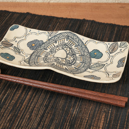 [ 加藤 喜道 ] 2ツ仕切りplate 幅約21.5cm 赤絵・金彩 C
