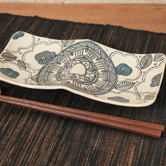 [ 加藤 喜道 ] 2ツ仕切りplate 幅約21.5cm 赤絵・金彩 C