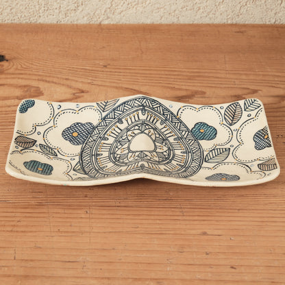 [ 加藤 喜道 ] 2ツ仕切りplate 幅約21.5cm 赤絵・金彩 C