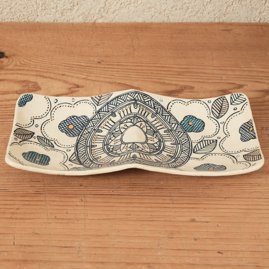 [ 加藤 喜道 ] 2ツ仕切りplate 幅約21.5cm 赤絵・金彩 C