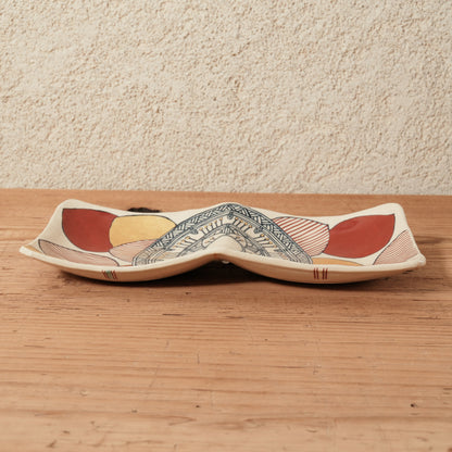 [ 加藤 喜道 ] 2ツ仕切りplate 幅約21.5cm 赤絵・金彩 D