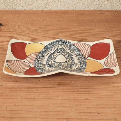 [ 加藤 喜道 ] 2ツ仕切りplate 幅約21.5cm 赤絵・金彩 D