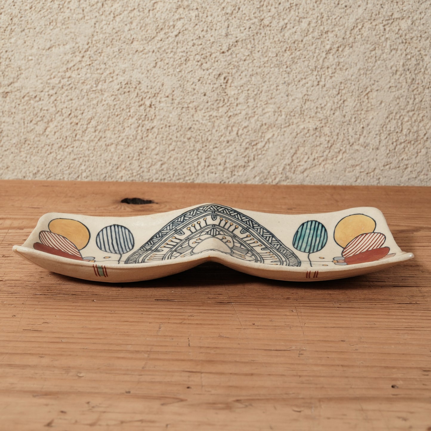 [ 加藤 喜道 ] 2ツ仕切りplate 幅約21.5cm 赤絵・金彩 E