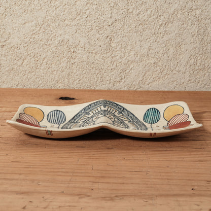 [ 加藤 喜道 ] 2ツ仕切りplate 幅約21.5cm 赤絵・金彩 E