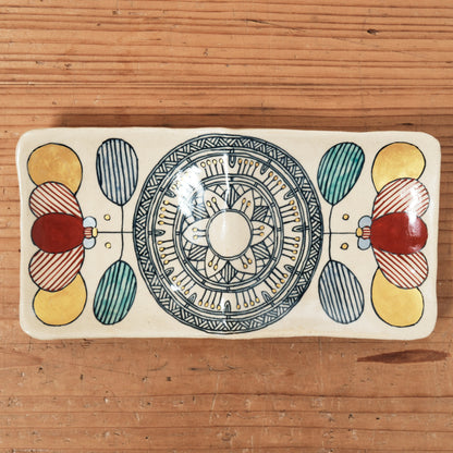[ 加藤 喜道 ] 2ツ仕切りplate 幅約21.5cm 赤絵・金彩 E