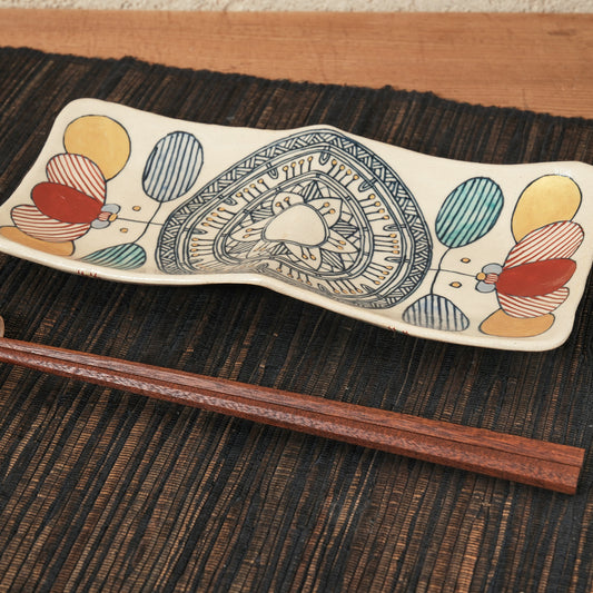 [ 加藤 喜道 ] 2ツ仕切りplate 幅約21.5cm 赤絵・金彩 E