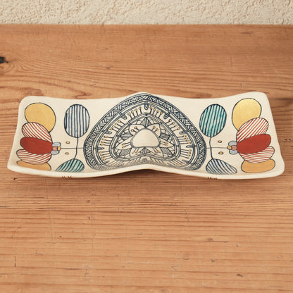 [ 加藤 喜道 ] 2ツ仕切りplate 幅約21.5cm 赤絵・金彩 E
