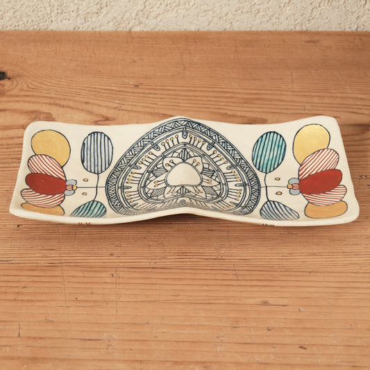 [ 加藤 喜道 ] 2ツ仕切りplate 幅約21.5cm 赤絵・金彩 E