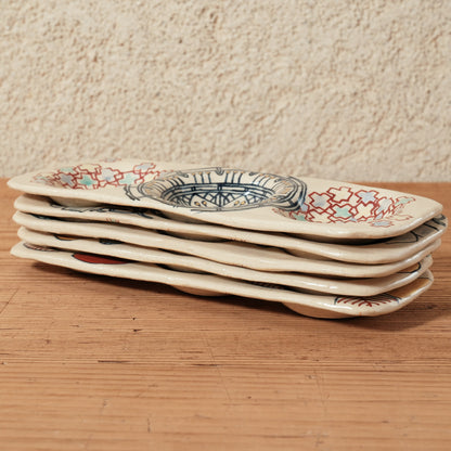 [ 加藤 喜道 ] 3点薬味plate 幅約18cm 赤絵・金彩 C