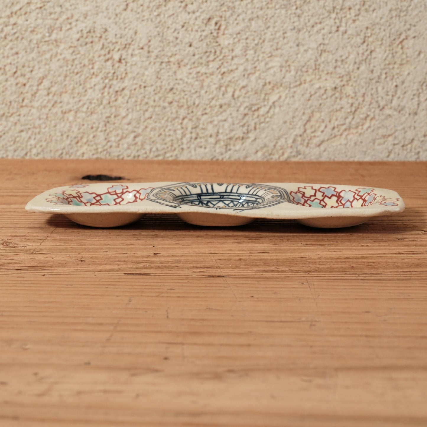 [ 加藤 喜道 ] 3点薬味plate 幅約18cm 赤絵・金彩 A