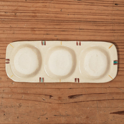 [ 加藤 喜道 ] 3点薬味plate 幅約18cm 赤絵・金彩 A