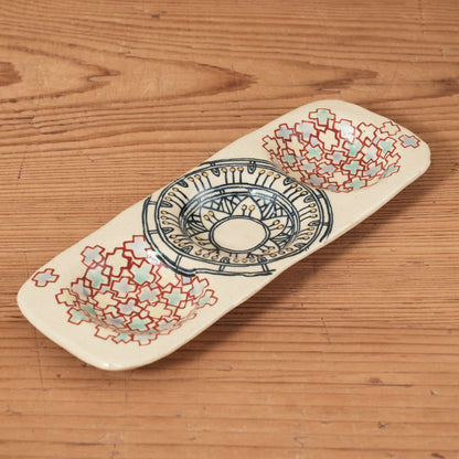 [ 加藤 喜道 ] 3点薬味plate 幅約18cm 赤絵・金彩 A