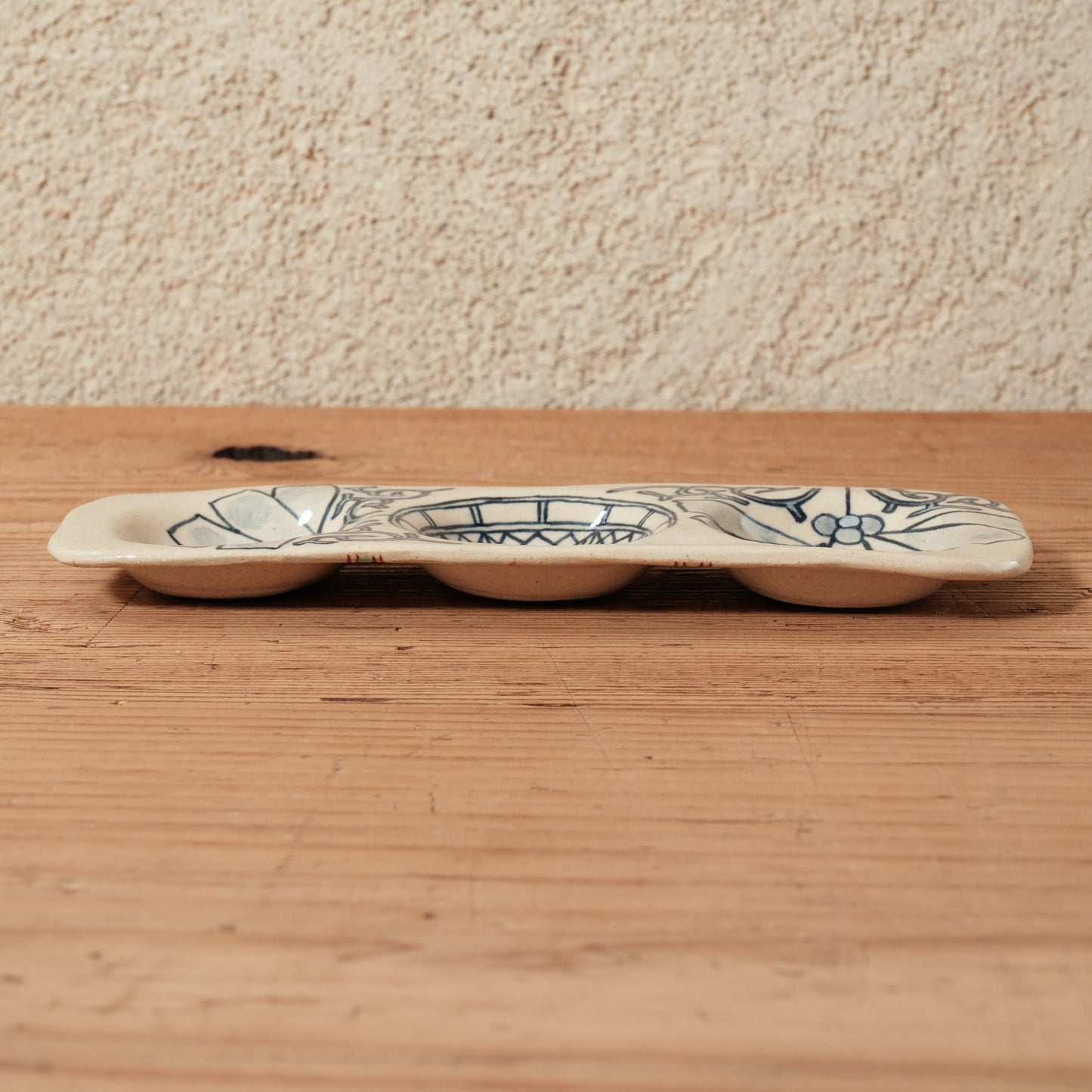 [ 加藤 喜道 ] 3点薬味plate 幅約18cm 赤絵・金彩 B