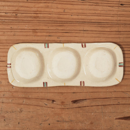 [ 加藤 喜道 ] 3点薬味plate 幅約18cm 赤絵・金彩 B