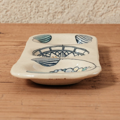 [ 加藤 喜道 ] 3点薬味plate 幅約18cm 赤絵・金彩 C