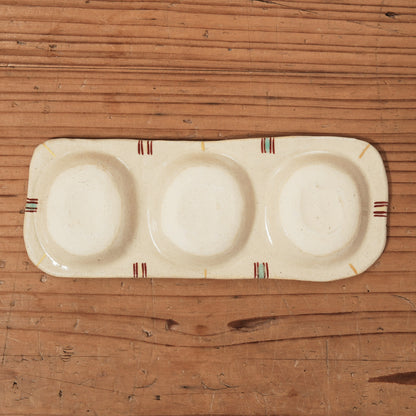 [ 加藤 喜道 ] 3点薬味plate 幅約18cm 赤絵・金彩 C