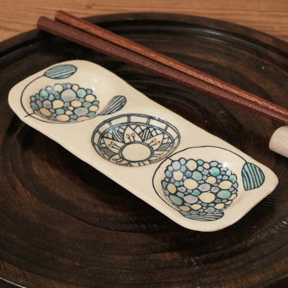 [ 加藤 喜道 ] 3点薬味plate 幅約18cm 赤絵・金彩 C