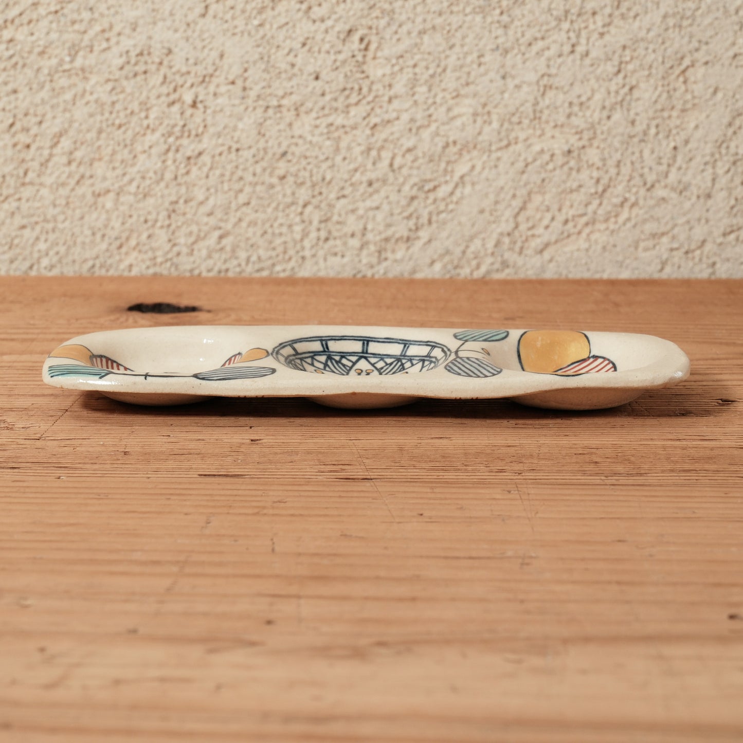 [ 加藤 喜道 ] 3点薬味plate 幅約18cm 赤絵・金彩 D