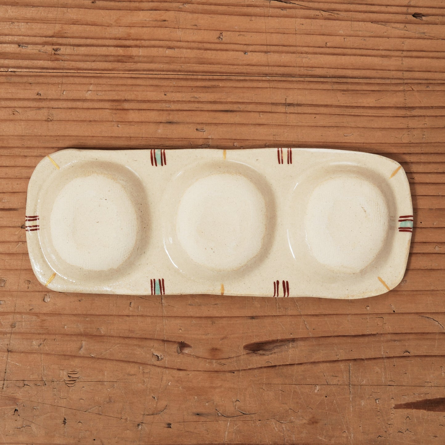 [ 加藤 喜道 ] 3点薬味plate 幅約18cm 赤絵・金彩 D
