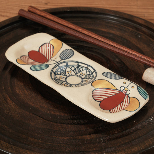 [ 加藤 喜道 ] 3点薬味plate 幅約18cm 赤絵・金彩 D