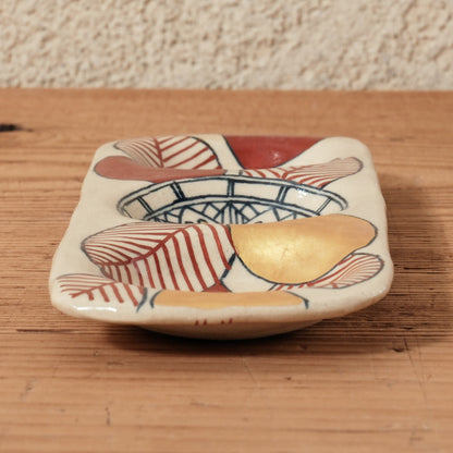 [ 加藤 喜道 ] 3点薬味plate 幅約18cm 赤絵・金彩 E